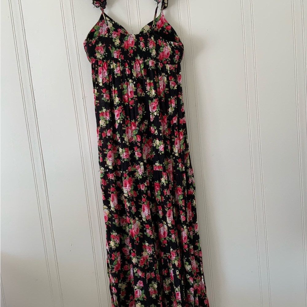 Cecico Black Pink Floral Spaghetti Strap Sundress